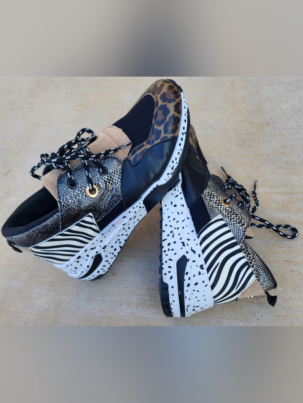 Yoki Women's Mixed Animal Print Sneakers - Black/Tan/White